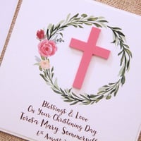 Image 1 of Girl Personalised Card. Christening Card. Baptism Card. First Holy Communion Card. Confirmation Card