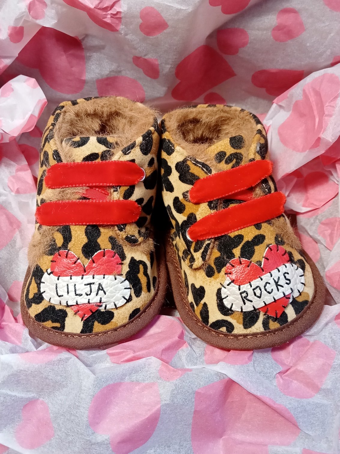 Image of Personalised Leopard Heart Baby Shoes