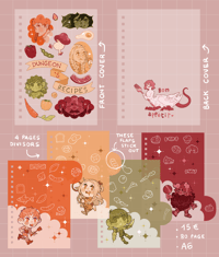 Image 2 of [PREORDER] Dungeon Menshi spiral notebook and sticker sheet 🫑🍅