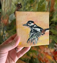 Image 1 of Tree Spotting – Great Spotted Woodpecker small painting