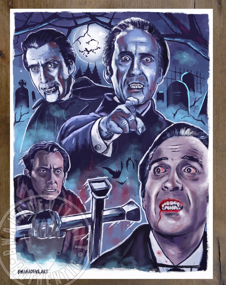 Image of Hammer Dracula (Christopher Lee and Peter Cushing) 9x12" Art Prints