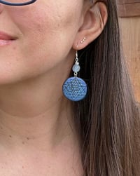 Image 2 of Blue Sri Yantra Earrings (with Aquamarine Crystal and Silver Lava Stone)