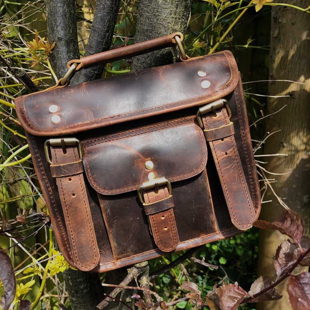 Image of 9”x7” - Baby Handmade Leather Buckled Satchel with handle and strap