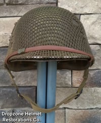 Image 9 of WWII 517th PRCT Airborne RARE Schlueter Fixed Bale Front Seam Helmet Westinghouse Liner Shrimp Net.