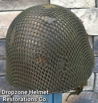 Image 10 of WWII 517th PRCT Airborne RARE Schlueter Fixed Bale Front Seam Helmet Westinghouse Liner Shrimp Net.