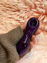 Image 1 of Purple Rain Freezable Glitter Glass Pipe  Thick Glass Pipe   Color Changing Pipe