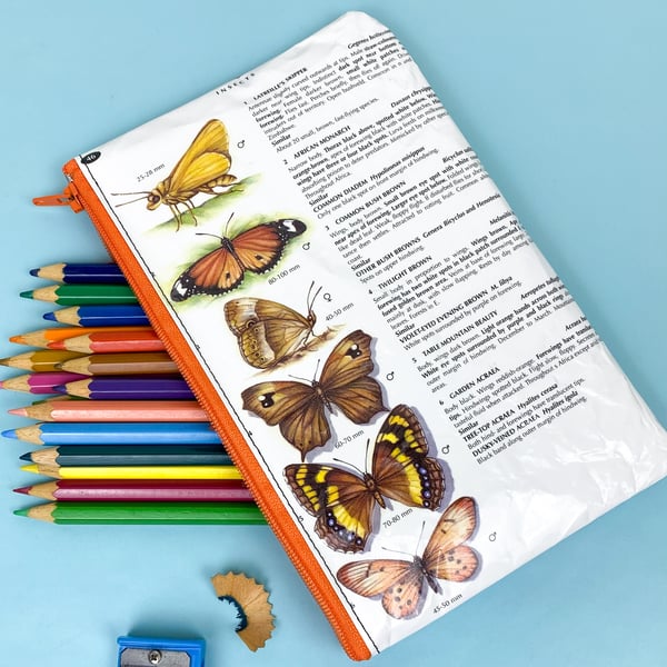Image of Butterfly Book Page Pencil Case Orange 