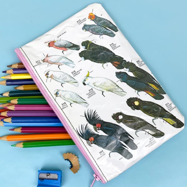 Image of Cockatoo and Galah, Australian Bird Guide Book Page Pencil Case
