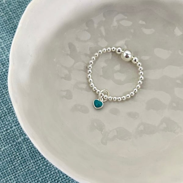 Image of Sterling Silver Turquoise Heart Charm Ring
