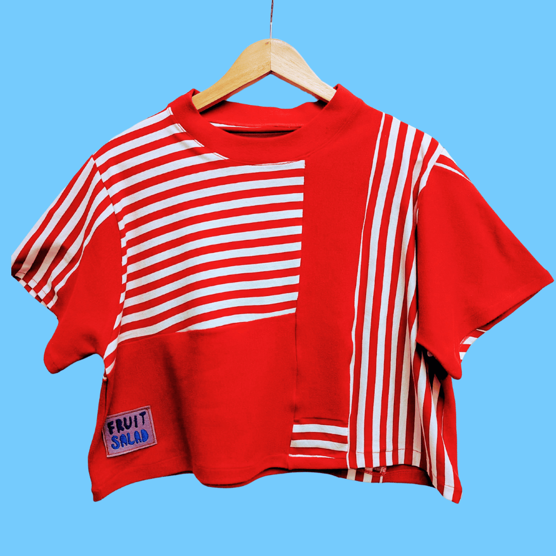 Image of Red Stripes Crop T-shirt - Sustainable