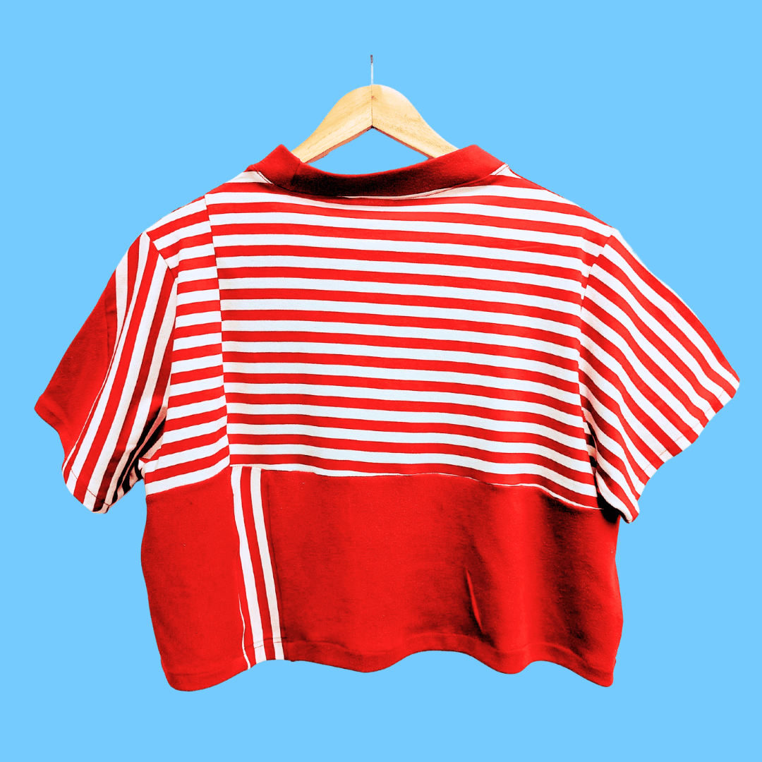 Image of Red Stripes Crop T-shirt - Sustainable