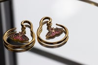Image 1 of Pink Lunar Moth Hangers - Stretched Ears - Gold Weights
