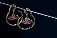 Image 2 of Pink Lunar Moth Hangers - Stretched Ears - Gold Weights