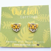 Image 2 of Cheetah Earrings - Shrink Plastic Cheetah Stud Earrings