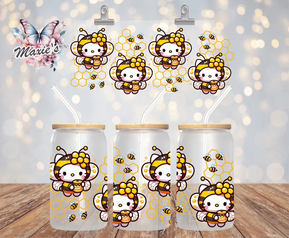 Image of Honey Bee Kitty Graphic Design 16oz. UVDTF Cup Wrap 