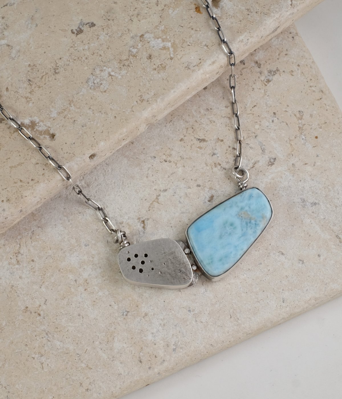 Image of Larimar and Sterling Hollow Form Necklace
