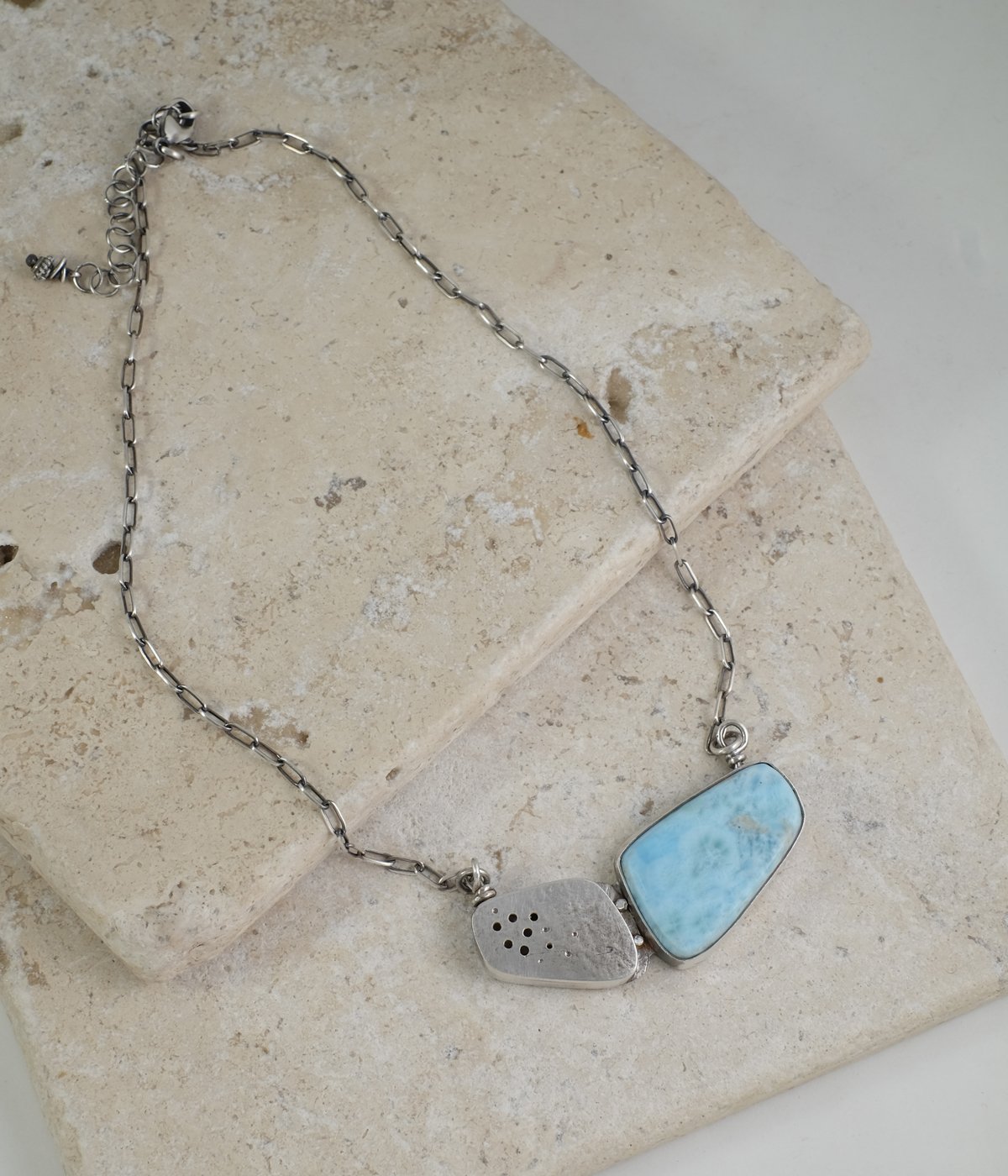 Image of Larimar and Sterling Hollow Form Necklace