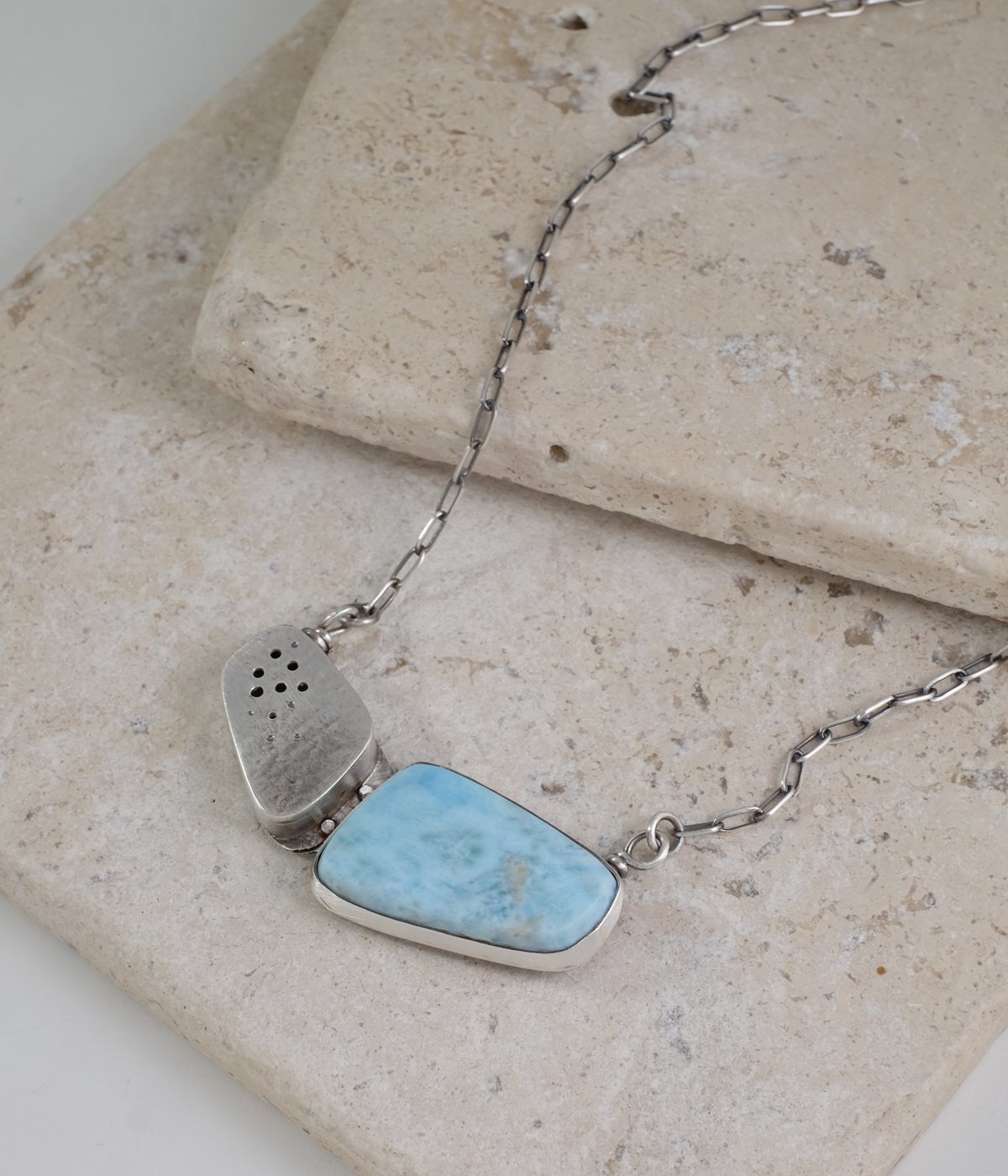 Image of Larimar and Sterling Hollow Form Necklace