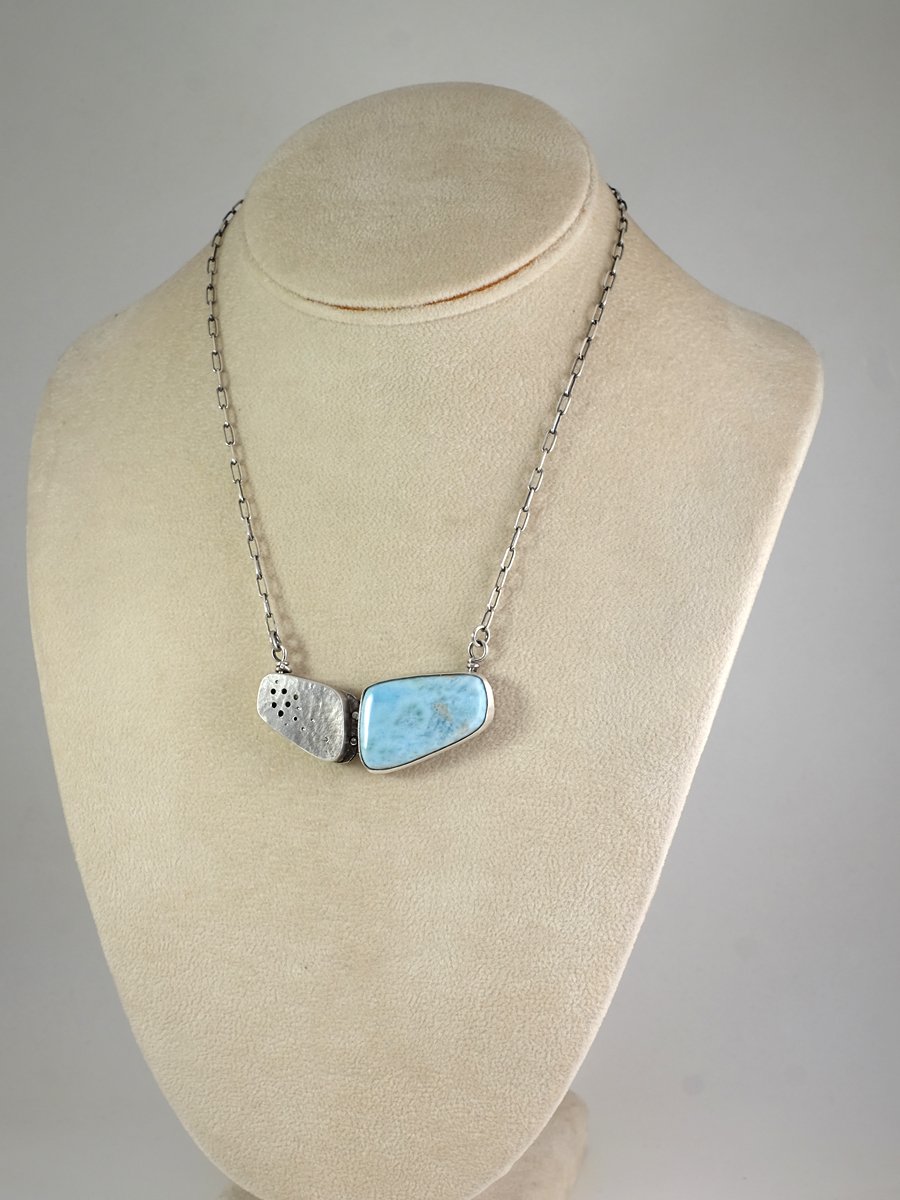 Image of Larimar and Sterling Hollow Form Necklace