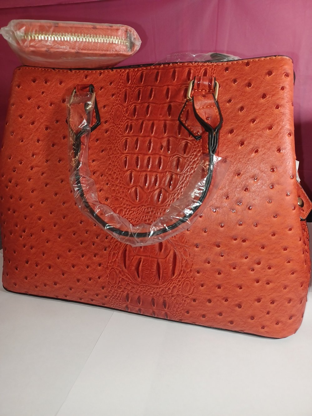 Image of Faux Ostrich Satchel Bag