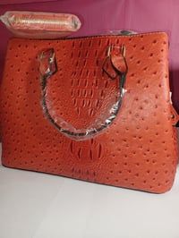 Image 3 of Faux Ostrich Satchel Bag