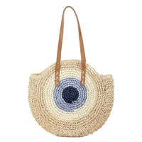 Image 2 of Boho Evil Eye Wicker Tote