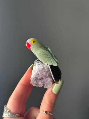 HAND CARVED SELF STANDING BIRDS ON AMETHYST BASES