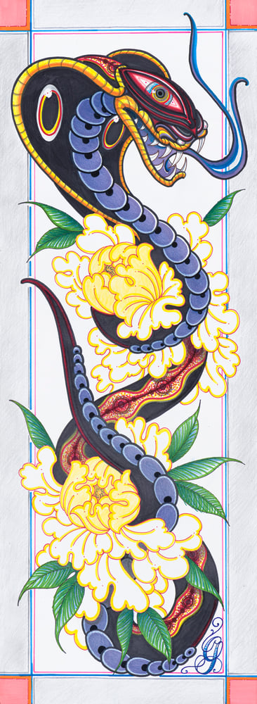 Image of COBRA AND YELLOW FLOWERS