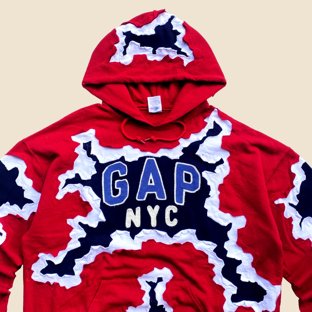 REWORKED GAP NYC CRACKED RED HOODIE SIZE XL 