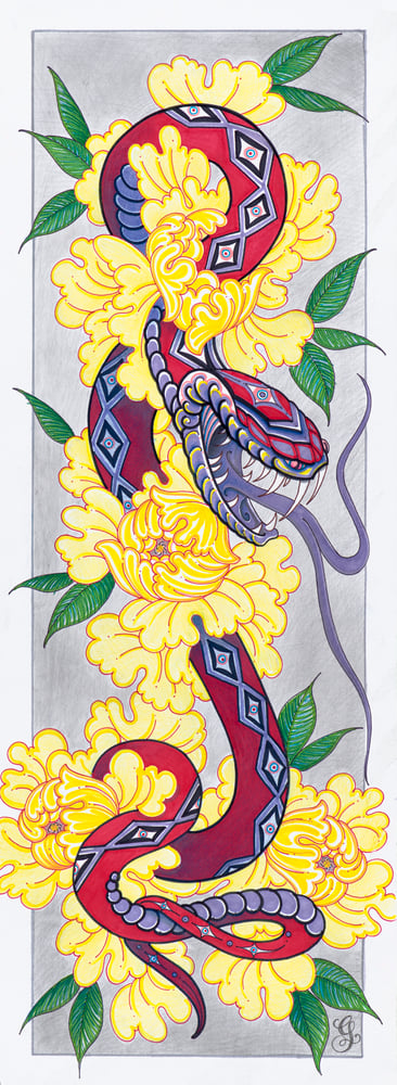 Image of SERPENT AND YELLOW FLOWERS