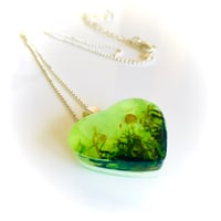 Image 2 of Green Moss and Real Toadstools Resin Heart Pendant