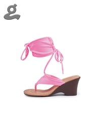 Image 1 of Pink Bikini Embroidery Wedge Heel Flip-Flops