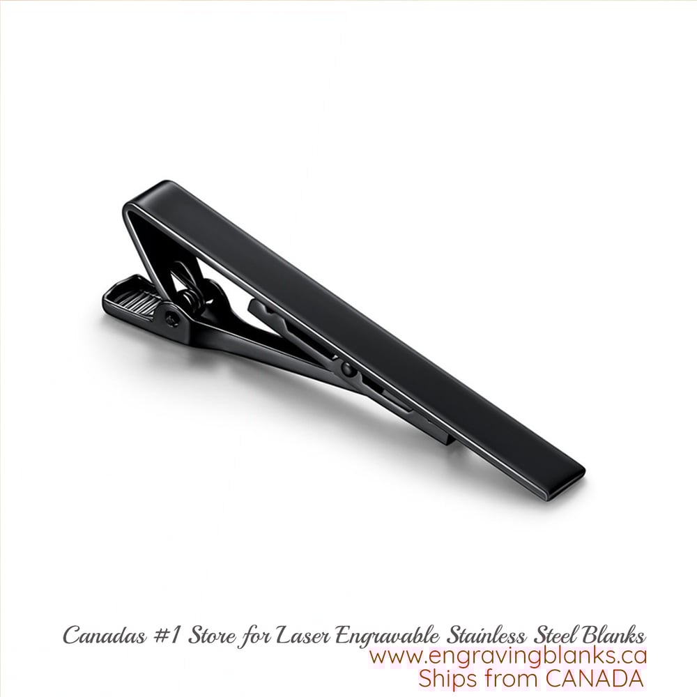 Image of Black Tie Clip STEEL Bar Brooch Clasp Slim Collar Neck Tie Pin Engravable