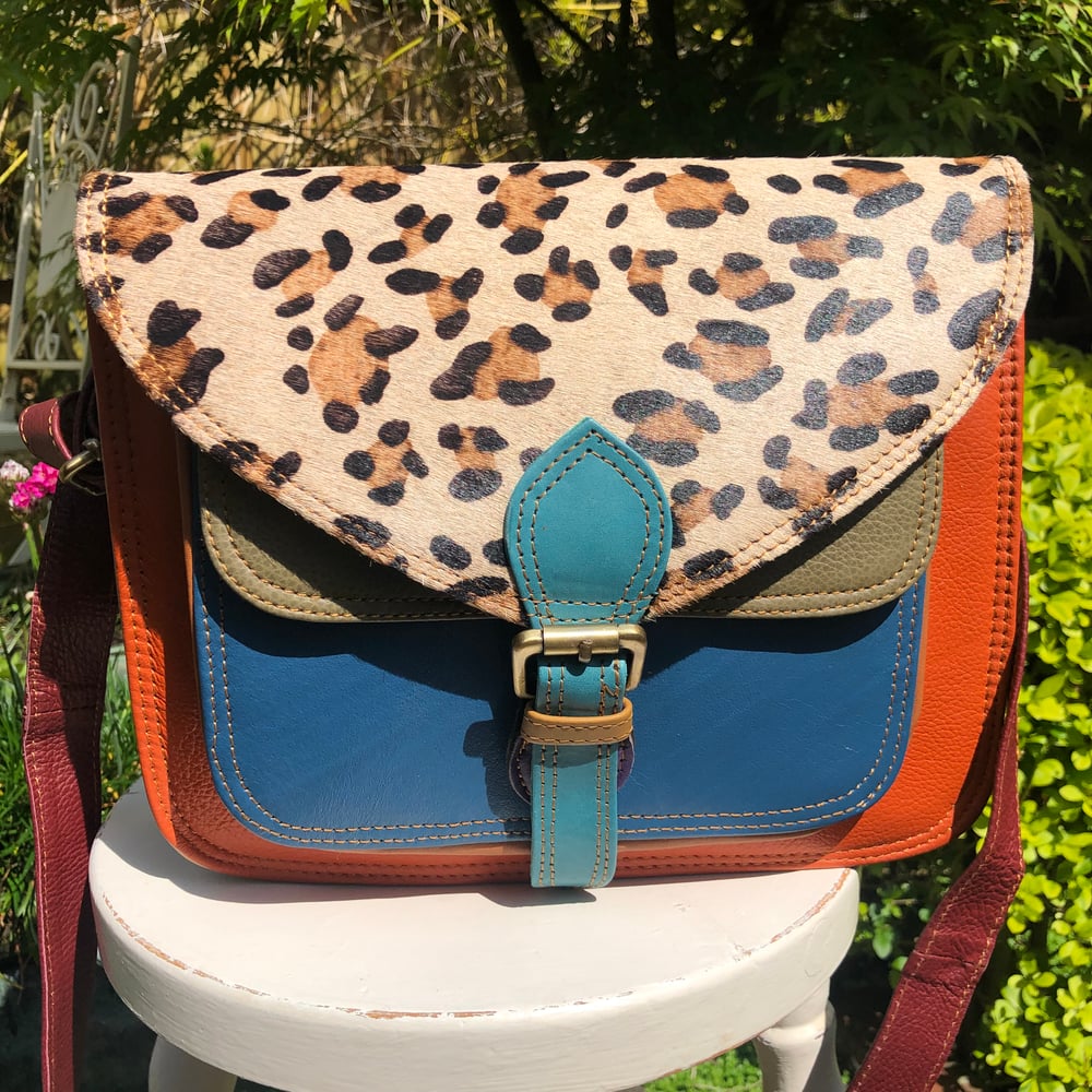 Image of Harlequin Collection - Recycled Leather Saddle Bag -#16B