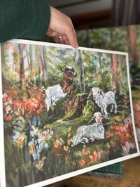 Image 2 of PRINT of "Long Jump", cute goats painting