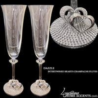 Image 1 of Heart Champagne Flutes with Swarovski Crystals - Intertwined