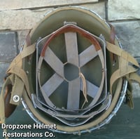 Image 15 of WWII M2 Dbale 509th PIB Front Seam Helmet and Replica Airborne Hawley rayon liner.