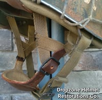 Image 10 of WWII M2 Dbale 509th PIB Front Seam Helmet and Replica Airborne Hawley rayon liner.