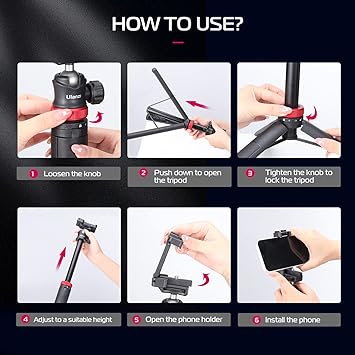 Tripod, 59" Selfie Stick Phone Vlog Tripod Stand with 2 in 1 Phone Clip, 360° Ball Head Camera