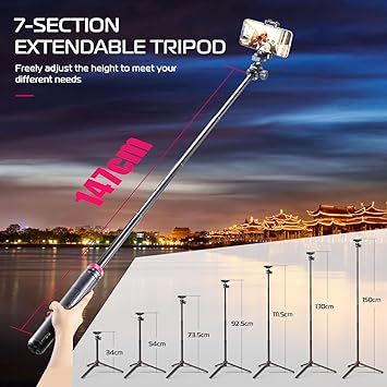Tripod, 59" Selfie Stick Phone Vlog Tripod Stand with 2 in 1 Phone Clip, 360° Ball Head Camera