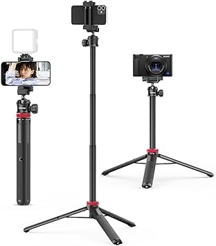 Tripod, 59" Selfie Stick Phone Vlog Tripod Stand with 2 in 1 Phone Clip, 360° Ball Head Camera 