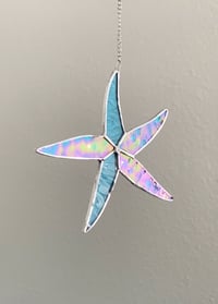 Image 4 of Starfish Stained Glass Suncatcher – Iridescent Aqua