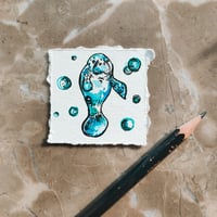 Image 2 of 'Levi' the Baby Manatee - Original Artwork 5x5cm