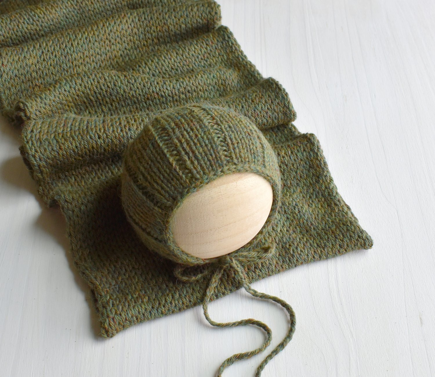 Image of Mossy Green Knit Ribbed Bonnet