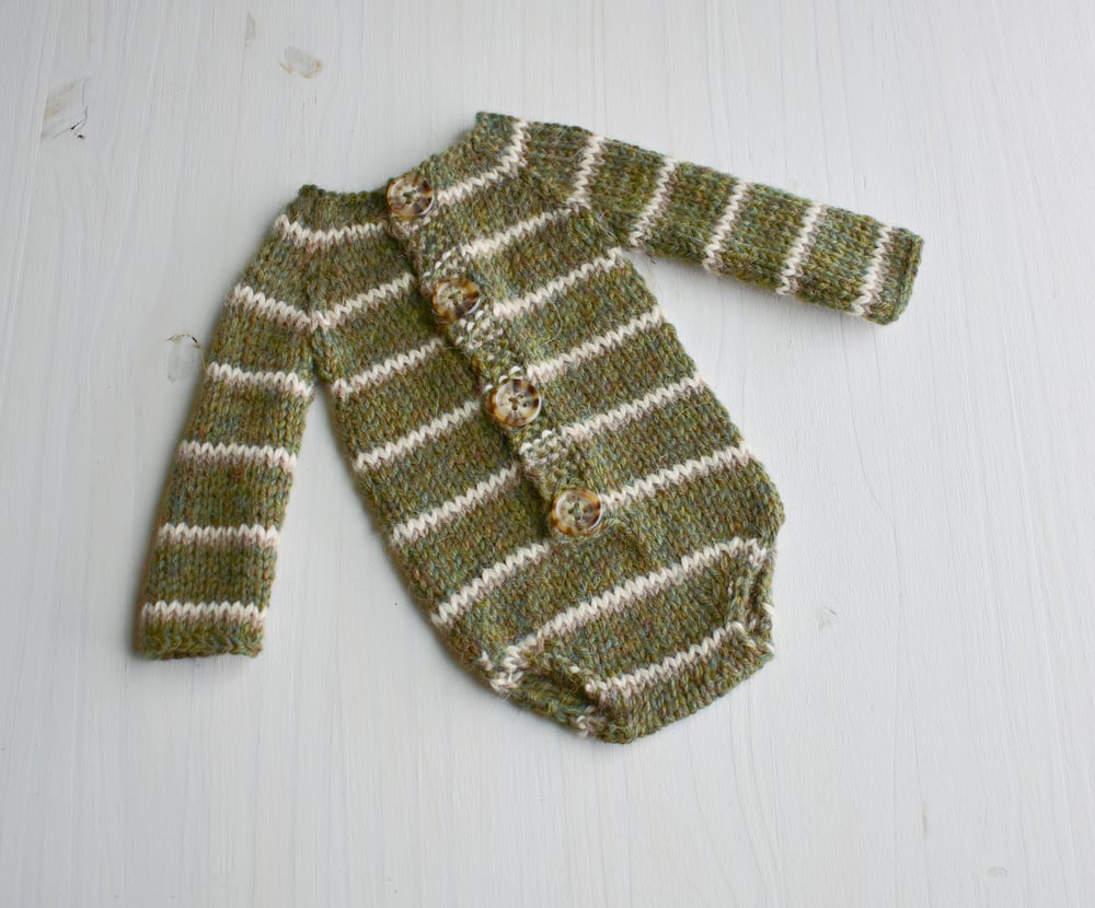 Image of Mossy Green Striped Long Sleeved Romper