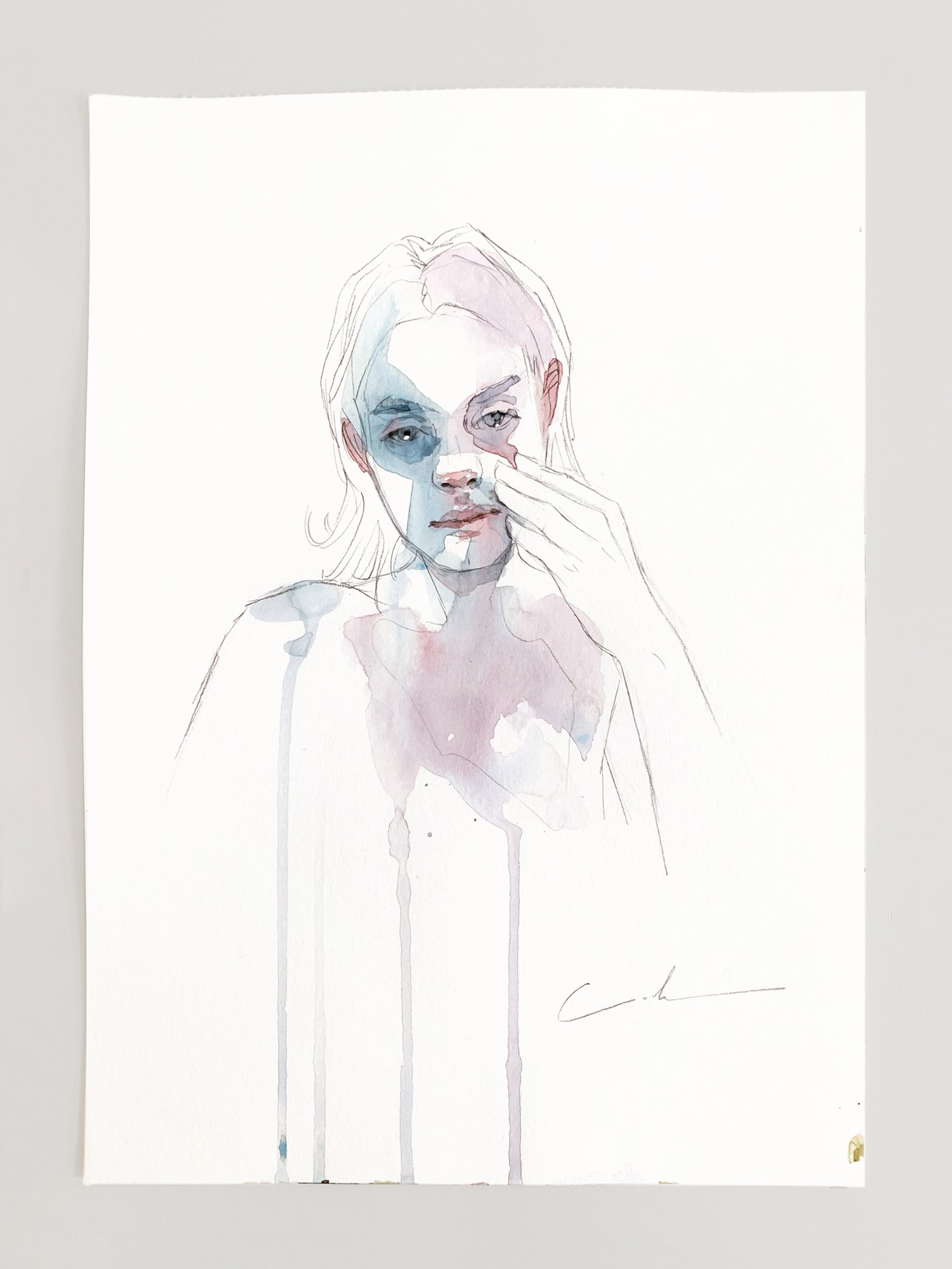 Agnes-Cecile blue pink sketch (21x29 cm)