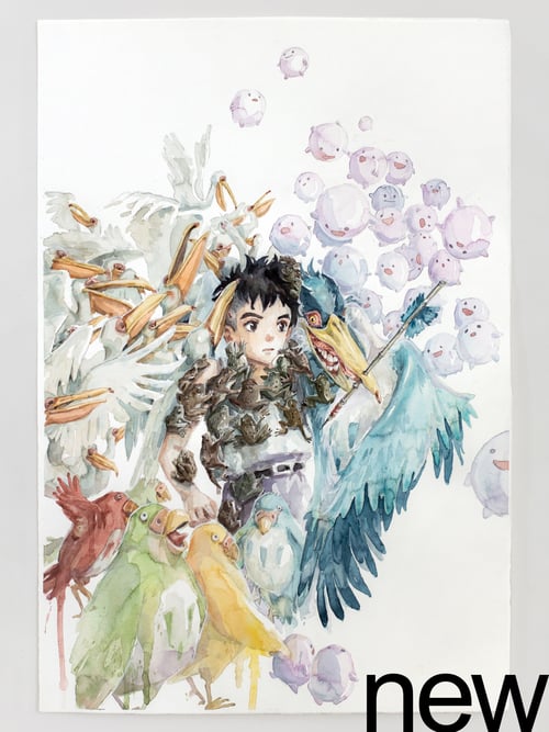 Image of the boy and the heron (38x56 cm)