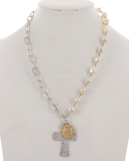 Image of NECKLACE - (376) ANTIQUE SILVER GOLD/WHITE