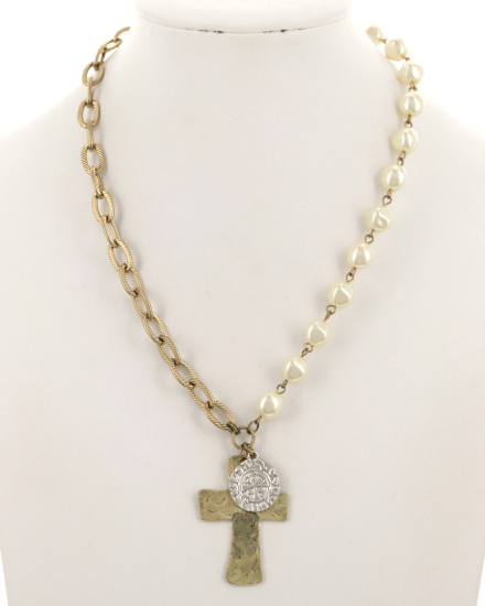 Image of NECKLACE (375) ANTIQUE GOLD SILVER WHITE