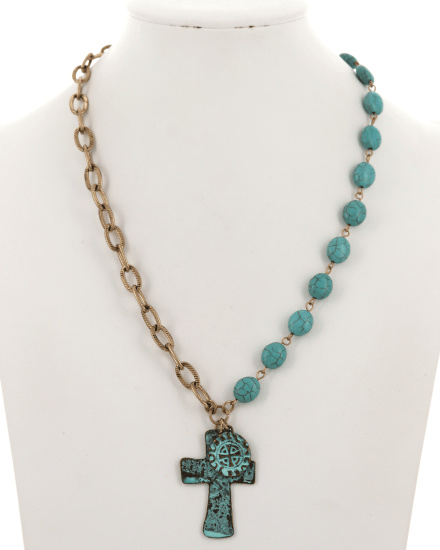 Image of NECKLACE (377) ANTIQUE GOLD PATINA/ TURQUOISE